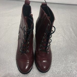 Xoxo Womens Chloee Combat Boots Brown Black Side Zipper Lace Up Cap Toe 8.5 New